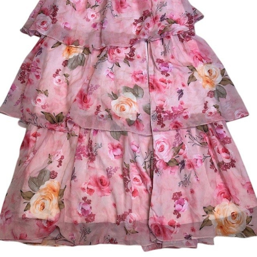 Floral Pink Maxi Dress Ruffle Tiered Corset Back Party Wedding Homecoming Prom‎ - Picture 10 of 16